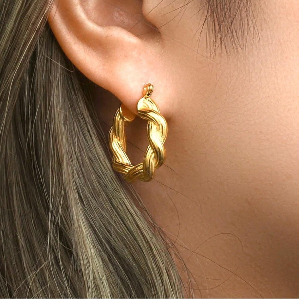 ◾️18k Gold Plated Chunky Vintage Twisted Hoop Earrings